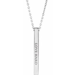 14K White 25x2.6 mm Engravable Four-Sided Vertical Bar 16-18" Necklace - BN & CO JEWELRY