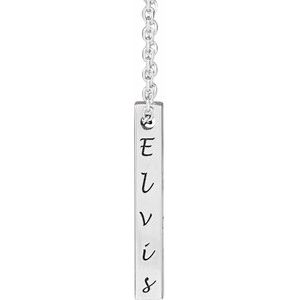 14K White 17x2.5 mm Engravable Four-Sided Vertical Bar 16-18" Necklace - BN & CO JEWELRY