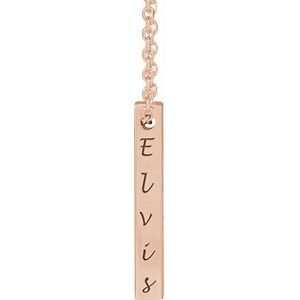14K Rose 17x2.5 mm Engravable Four-Sided Vertical Bar 16-18" Necklace - BN & CO JEWELRY