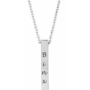 14K White 17x2.5 mm Engravable Four-Sided Vertical Bar 16-18" Necklace - BN & CO JEWELRY