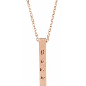 14K Rose 17x2.5 mm Engravable Four-Sided Vertical Bar 16-18" Necklace - BN & CO JEWELRY