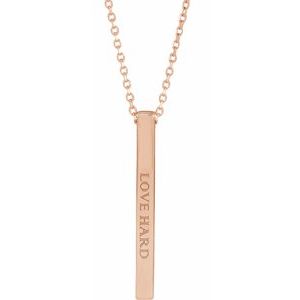 14K Rose 25x2.6 mm Engravable Four-Sided Vertical Bar 16-18" Necklace - BN & CO JEWELRY