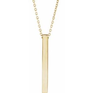14K Yellow 25x2.6 mm Engravable Four-Sided Vertical Bar 16-18" Necklace - BN & CO JEWELRY
