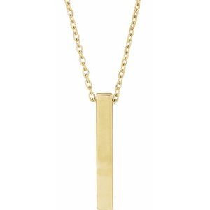 14K Yellow 17x2.5 mm Engravable Four-Sided Vertical Bar 16-18" Necklace - BN & CO JEWELRY