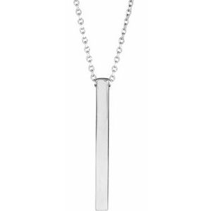 Sterling Silver 25x2.6 mm Engravable Four-Sided Vertical Bar 16-18" Necklace - BN & CO JEWELRY