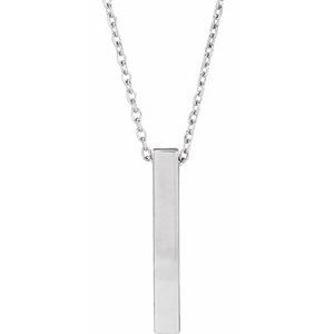 14K White 17x2.5 mm Engravable Four-Sided Vertical Bar 16-18" Necklace - BN & CO JEWELRY