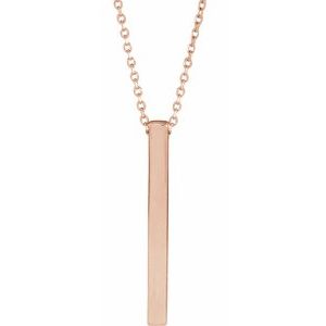 14K Rose 25x2.6 mm Engravable Four-Sided Vertical Bar 16-18" Necklace - BN & CO JEWELRY