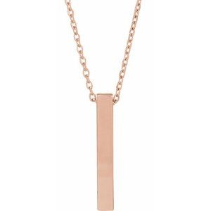 14K Rose 17x2.5 mm Engravable Four-Sided Vertical Bar 16-18" Necklace - BN & CO JEWELRY