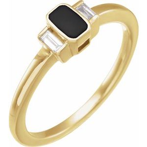 14K Yellow .08 CTW Natural Diamond & Black Enamel Ring - BN & CO JEWELRY