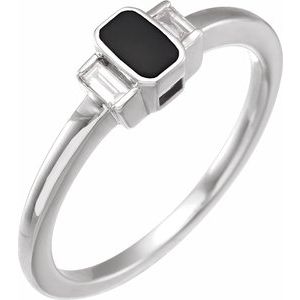 14K White .08 CTW Natural Diamond & Black Enamel Ring - BN & CO JEWELRY
