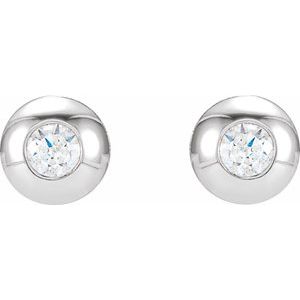 14K White 1/8 CTW Natural Diamond Domed Bezel-Set Earrings - BN & CO JEWELRY