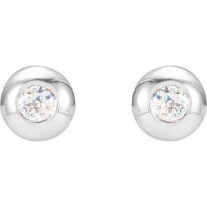 14K White .03 CTW Natural Diamond Domed Bezel-Set Earrings - BN & CO JEWELRY