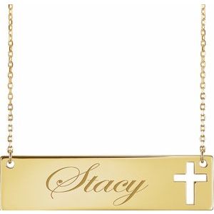 14K Yellow Engravable Pierced Cross Bar 16-18" Necklace - BN & CO JEWELRY