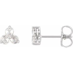 14K White 1/2 CTW Rose-Cut Natural Diamond Three-Stone Earrings - BN & CO JEWELRY