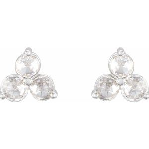 14K White 1/2 CTW Rose-Cut Natural Diamond Three-Stone Earrings - BN & CO JEWELRY