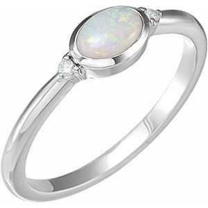 Sterling Silver Natural White Ethiopian Opal & .03 CTW Natural Diamond Ring - BN & CO JEWELRY