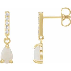 14K Yellow Natural White Opal & .08 CTW Natural Diamond Earrings - BN & CO JEWELRY