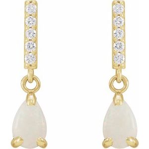 14K Yellow Natural White Opal & .08 CTW Natural Diamond Earrings - BN & CO JEWELRY
