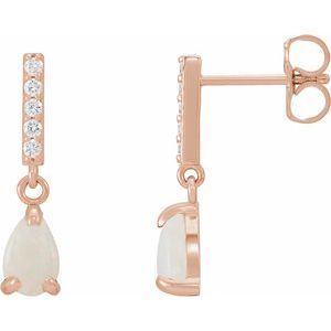 14K Rose Natural White Opal & .08 CTW Natural Diamond Earrings - BN & CO JEWELRY