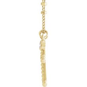 14K Yellow .06 CT Diamond Dangle & Beaded Cross 20" Necklace - BN & CO JEWELRY