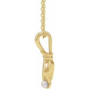 14K Yellow Cultured White Seed Pearl Buddha Hand 16-18" Necklace - BN & CO JEWELRY