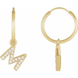 14K Yellow .06 CTW Natural Diamond Single Initial M Hoop Earring - BN & CO JEWELRY