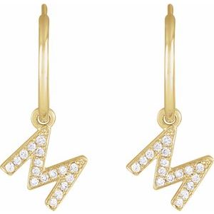 14K Yellow .06 CTW Natural Diamond Single Initial M Hoop Earring - BN & CO JEWELRY