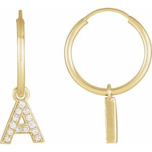 14K Yellow .05 CTW Natural Diamond Single Initial A Hoop Earring - BN & CO JEWELRY