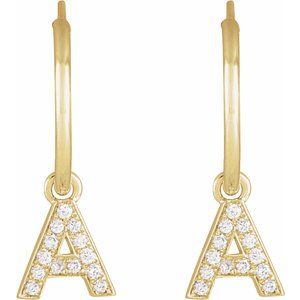 14K Yellow .05 CTW Natural Diamond Single Initial A Hoop Earring - BN & CO JEWELRY