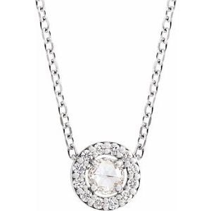 14K White 1/5 CTW Rose-Cut Natural Diamond Halo-Style 16-18" Necklace - BN & CO JEWELRY