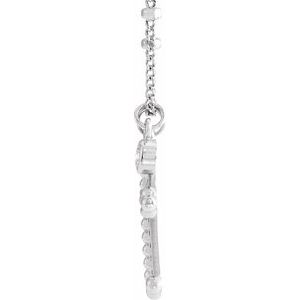 14K White .06 CT Diamond Dangle & Beaded Cross 20" Necklace - BN & CO JEWELRY
