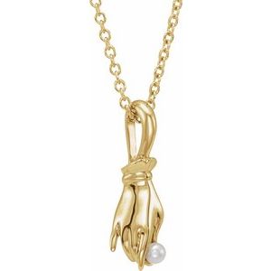14K Yellow Cultured White Seed Pearl Buddha Hand 16-18" Necklace - BN & CO JEWELRY