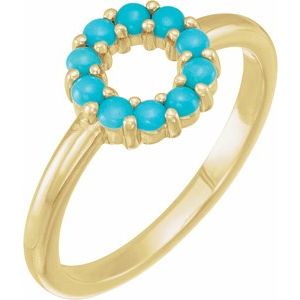 14K Yellow Natural Turquoise Cabochon Halo-Style Ring - BN & CO JEWELRY