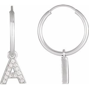 14K White .05 CTW Natural Diamond Single Initial A Hoop Earring - BN & CO JEWELRY