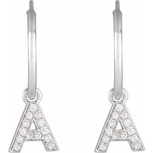 14K White .05 CTW Natural Diamond Single Initial A Hoop Earring - BN & CO JEWELRY