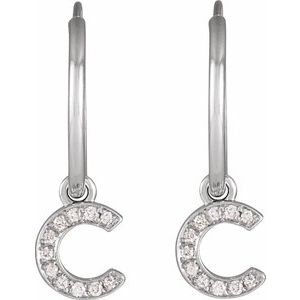 14K White .04 CTW Natural Diamond Single Initial C Hoop Earring - BN & CO JEWELRY