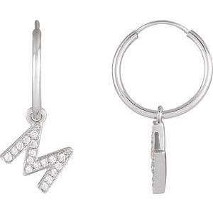 14K White .06 CTW Natural Diamond Single Initial M Hoop Earring - BN & CO JEWELRY