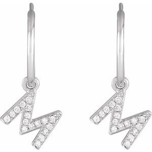 14K White .06 CTW Natural Diamond Single Initial M Hoop Earring - BN & CO JEWELRY