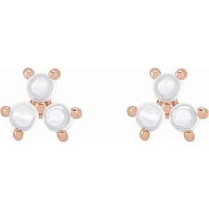 14K Rose Rainbow Moonstone Three-Stone Cabochon Earrings - BN & CO JEWELRY