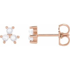 14K Rose Rainbow Moonstone Three-Stone Cabochon Earrings - BN & CO JEWELRY