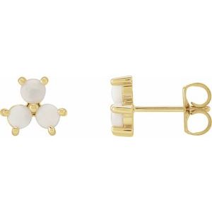 14K Yellow White Opal Three-Stone Cabochon Earrings - BN & CO JEWELRY