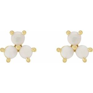14K Yellow White Opal Three-Stone Cabochon Earrings - BN & CO JEWELRY