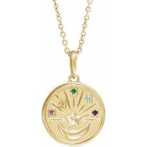 14K Yellow Petite Multi-Gemstone Celestial Coin 18" Necklace - BN & CO JEWELRY