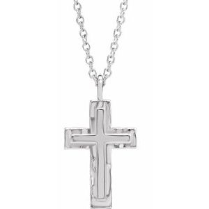 Sterling Silver Textured Cross 18" Necklace - BN & CO JEWELRY