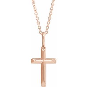 14K Rose 18x9 mm Knife-Edge Cross 16-18" Necklace - BN & CO JEWELRY