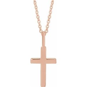 14K Rose 18x9 mm Knife-Edge Cross 16-18" Necklace - BN & CO JEWELRY
