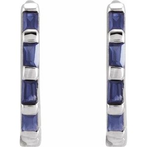 14K White Natural Blue Sapphire Huggie Earrings - BN & CO JEWELRY