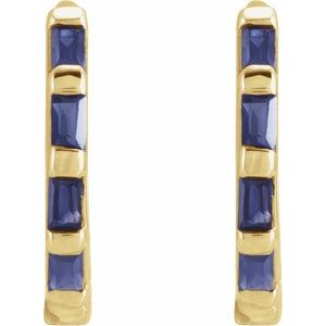 14K Yellow Natural Blue Sapphire Huggie Earrings - BN & CO JEWELRY