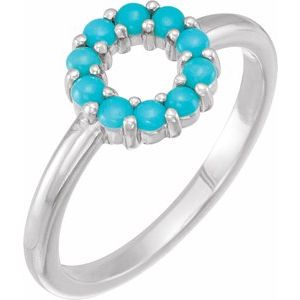 14K White Natural Turquoise Cabochon Halo-Style Ring - BN & CO JEWELRY