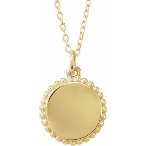 18K Yellow Gold-Plated Sterling Silver Engravable Beaded Disc 16-18" Necklace - BN & CO JEWELRY